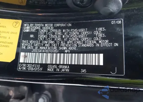 2008 Toyota Highlander z USA, uszkodzony, nr VIN JTEES41A182101851